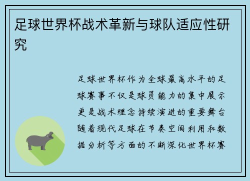 足球世界杯战术革新与球队适应性研究
